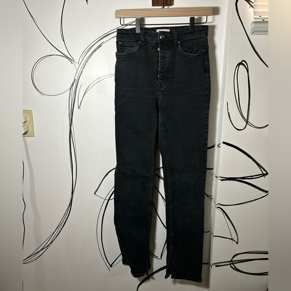 H&M Women’s Size 6 Black Denim, Straight Leg with Slit at Ankle, Button Fly - Picture 1 of 7